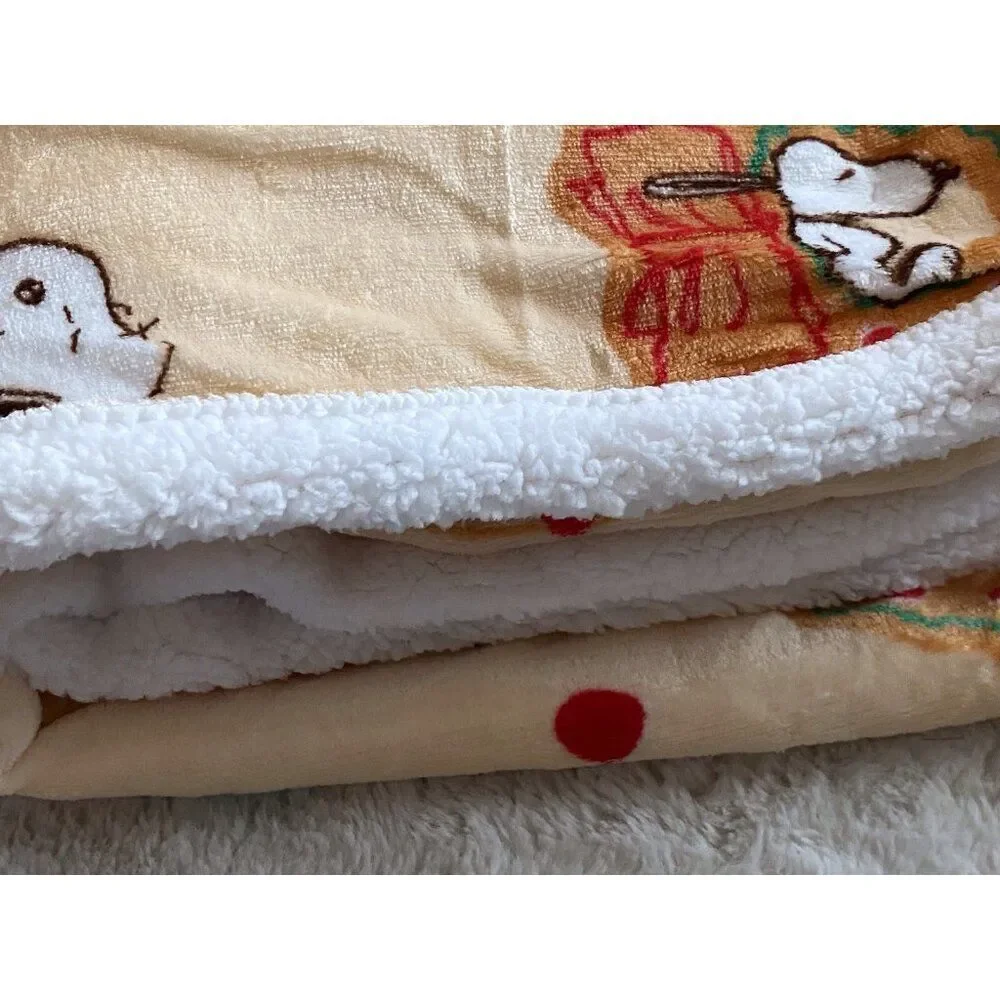 Peanuts Snoopy Sherpa‎ Backed Throw Blanket Gingerbread House Christmas 50X60”